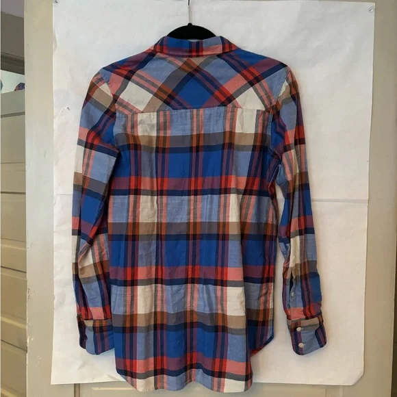 J.Crew Blue Red Plaid Button Down Shirt Boy style size 0 - Picture 3 of 6